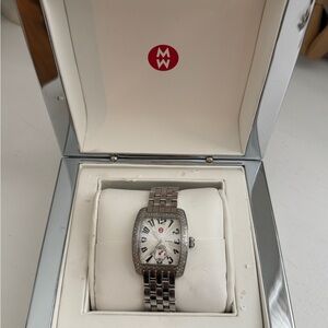 Michele stainless steel watch with stainless steel, brown & white leather bands